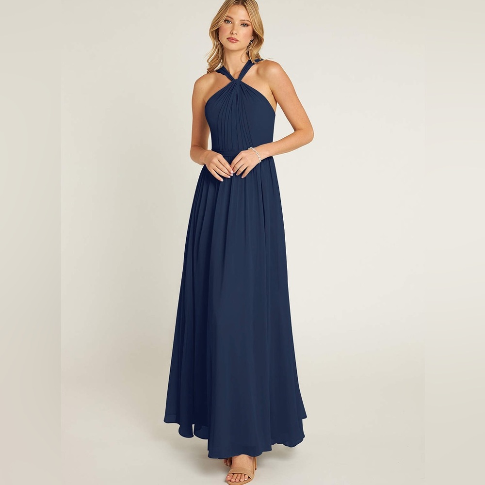 AZAZIE JACEY A-Line Pleated Chiffon Dark Navy